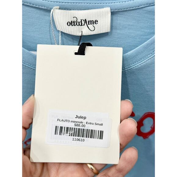 NWT Ottod'Ame Julep Printed Short Sleeve Crew Neck Graphic Tee Light Blue XS - Picture 4 of 5